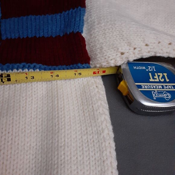 Hand Knitted  Cardigan Child Sweater Blue Maroon White Pattern Hand Handmade M L - Picture 5 of 8